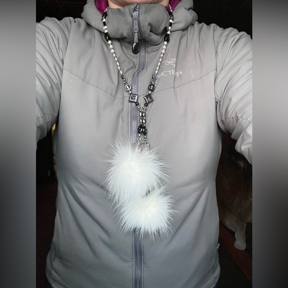Beaded Coyote Fur Pom Necklace/Scarf